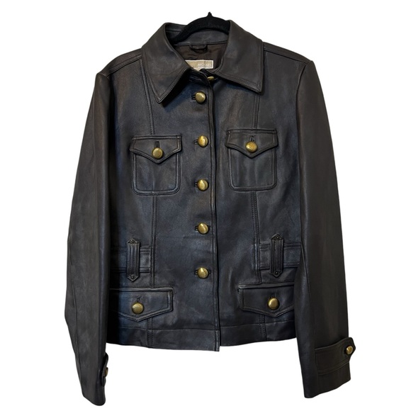 NWT Michael Michael Kors brown button up lined leather jacket size XL. - Picture 1 of 10